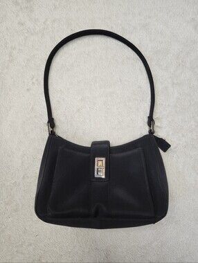 Classic Black Shoulder Bag with Turn-Lock Closure